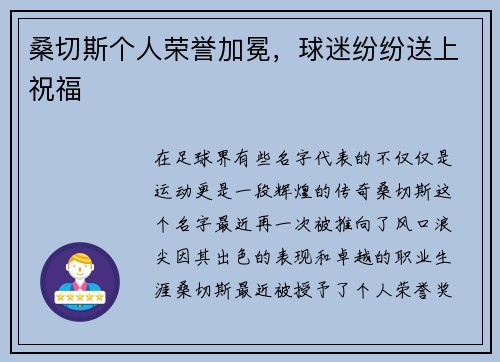桑切斯个人荣誉加冕，球迷纷纷送上祝福